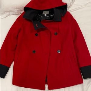 Nautica Red Wool Coat with Detachable Hood